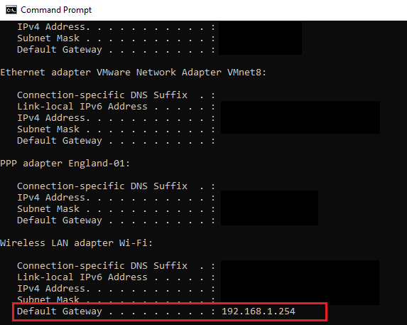 default gateway of router